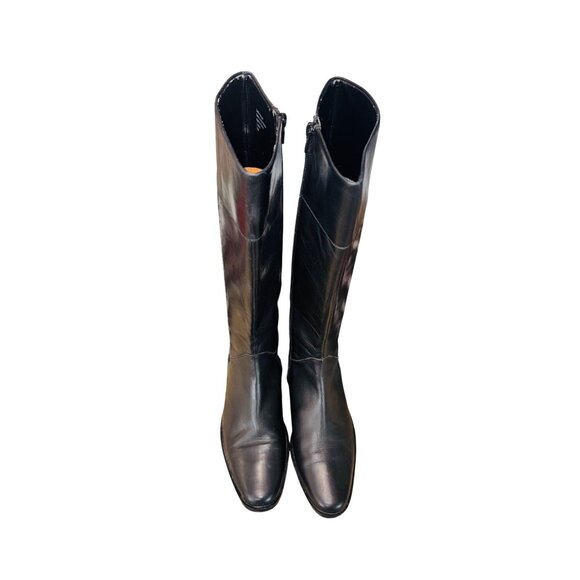 Alfani Women 9.5 Black Leather Knee-High Preppy Money Boot Studded Equestrian - Picture 3 of 10